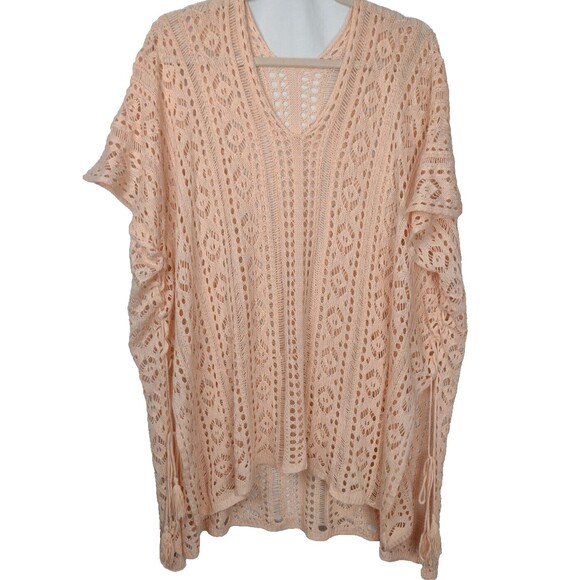 Womens Crochet Beach Cover Up Dress Peach One Size Loose Open Knit Pool Swim - Picture 1 of 9